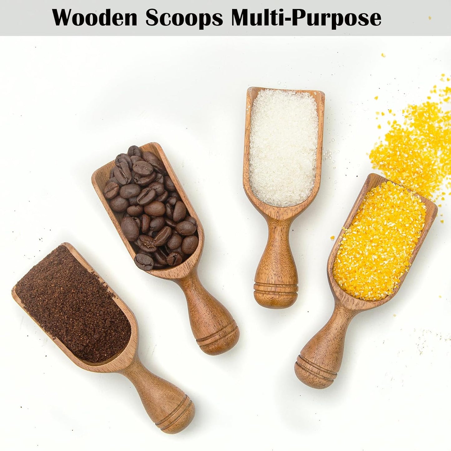 Wooden Scoops for Canisters 4PCS Wooden Scoop for Jars 4.9″Med-size Acacia Measuring Spoon for Ground Coffee Scoops Shovel Kitchen Scooping for Powder Bath Salt Laundry Detergent Shove-Multipurpose