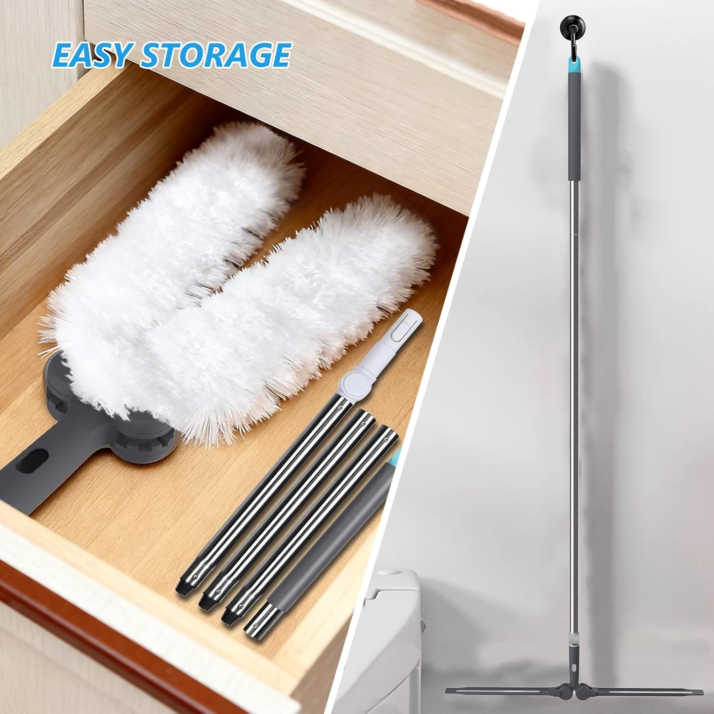 Masthome Microfiber Duster,Microfiber Feather Dusters with Adjustable Angle Head, Adjustable Cobweb Duster with 60 " Long Pole, Dusters for Cleaning Ceiling Fan, High Ceiling, Furniture