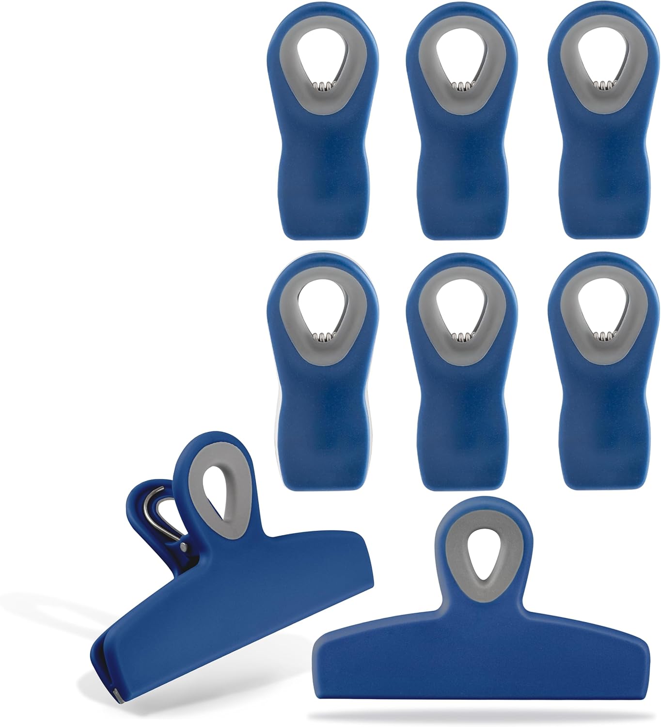 COOK WITH COLOR Bag Clips - Heavy Duty Chip Clip and Refrigerator Magnet Clips for Food Storage with Air Tight Seal Grip, Blue, Pack of 8
