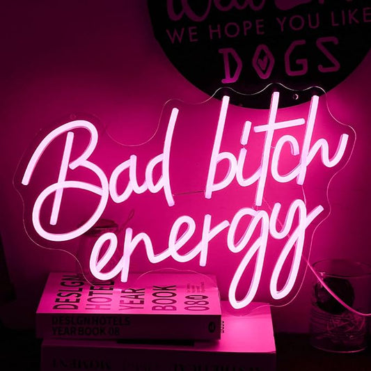 Bad Bitch Energy Neon Sign Pink Neon Light Letter LED Neon Signs for Wall Decor Lady Led Neon Lights for Bedroom Bar Dormitory Store Decortion