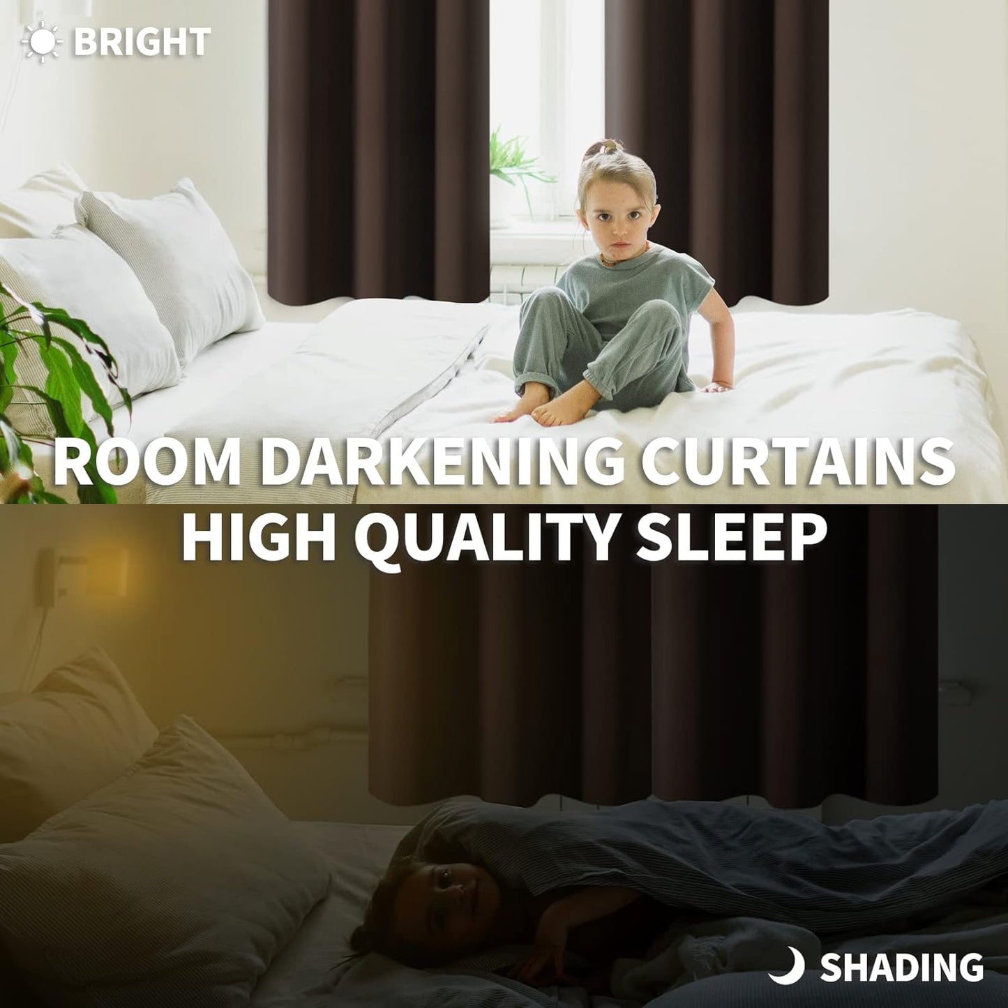 BGment Brown Blackout Curtains for Bedroom 63 Inch Length - Rod Pocket Thermal Insulated Room Darkening Drapes for Living Room Office, 52 x 63 Inch, 2 Panels, Brown