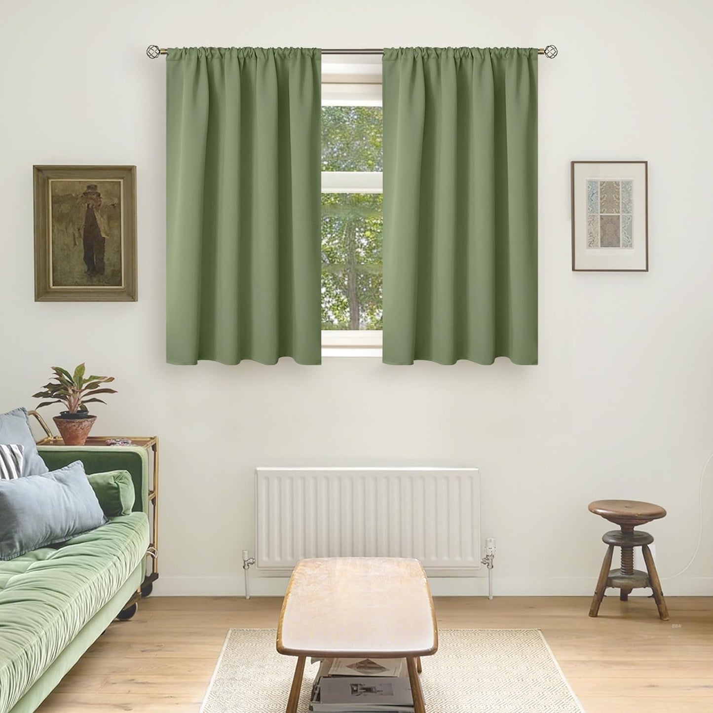 BGment Olive Green Blackout Curtains 45 Inch Length for Kitchen Bedroom Window - Short Thermal Insulated Drapes with Rod Pocket Room Darkening for Bathroom Cafe Rv Camper, 42 x 45 Inch, 2 Panels