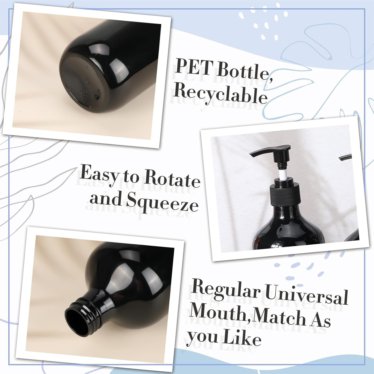 Tessco for you 12 Pack Black Soap Dispenser Empty Plastic Pump Bottles Dispenser Refillable Shampoo Container for Hand Sanitizer Soap Lotion Body Wash Conditioner Bathroom Kitchen Travel(16.9 oz)