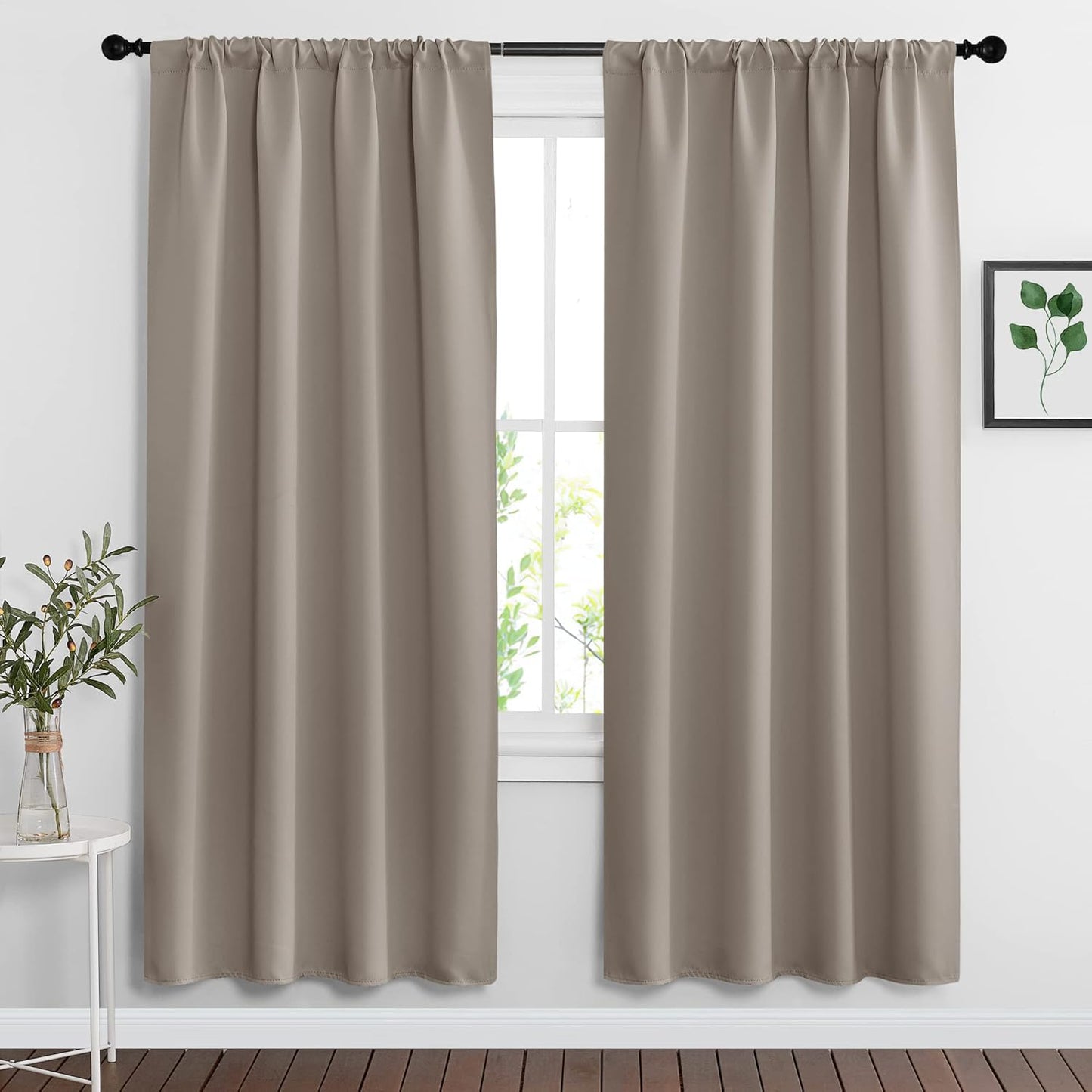 RYB HOME Room Darkening Curtains for Bedroom, Thick Durable Privacy Window Shades, Rod Pocket Thermal Insulated Backdrop for Teenagers Bedroom Dorm, W 42 x L 72 inches, 2 Panels, Sand