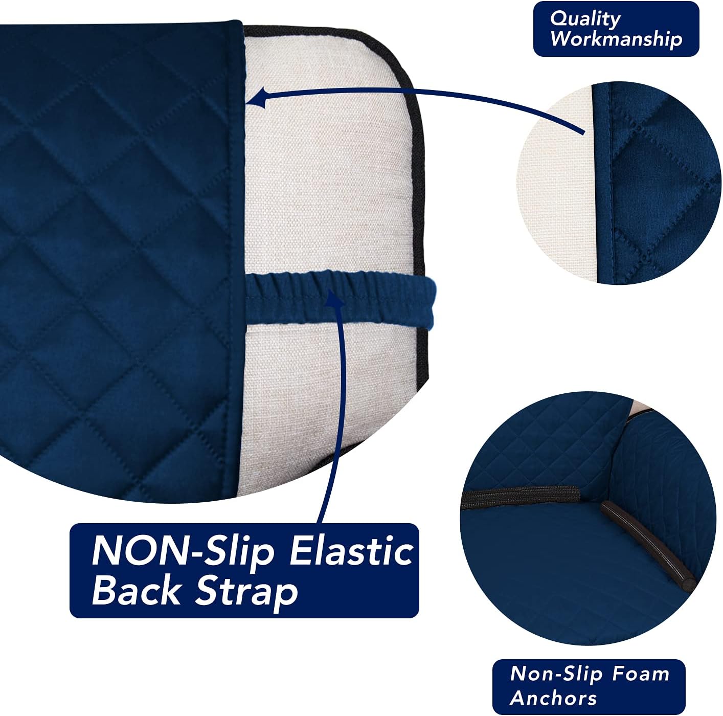 PureFit Reversible Quilted Sofa Cover, Water Resistant Medium Slipcover Furniture Protector, Washable Couch Cover with Non Slip Foam and Elastic Straps for Kids, Pets (Loveseat, Navy/Navy)