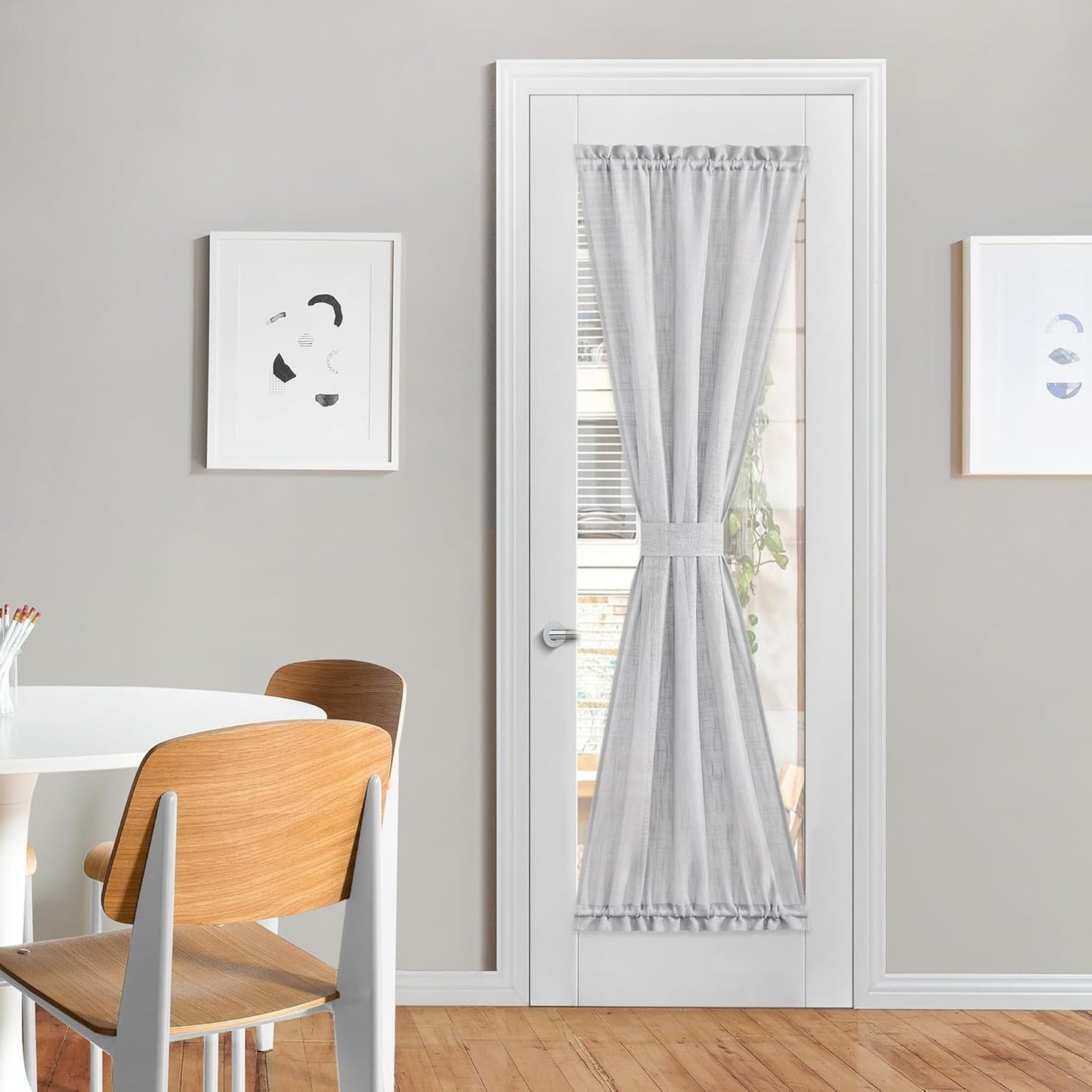 NICETOWN Light Grey Sidelight Curtains for Front Door, Privacy Semi Sheer Window Curtains, Rod Pocket Light Filtering French Door Shades with Tieback for Bedroom, (1 Panel, 26W x 72L)