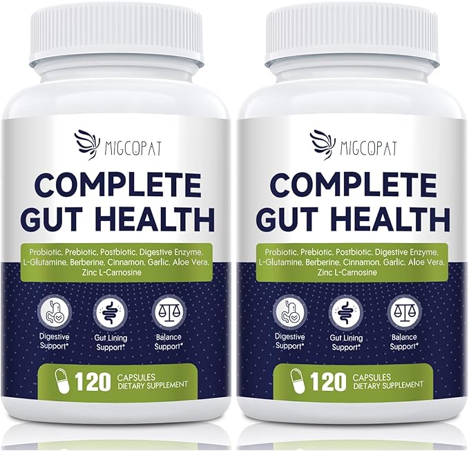 Probiotics for Digestive Health, 80 Billion CFU Probiotics, Prebiotics, Postbiotics & Digestive Enzymes, Gut Health Capsules with Berberine, Cinnamon, L-Glutamine, for Men & Women, 240 Counts