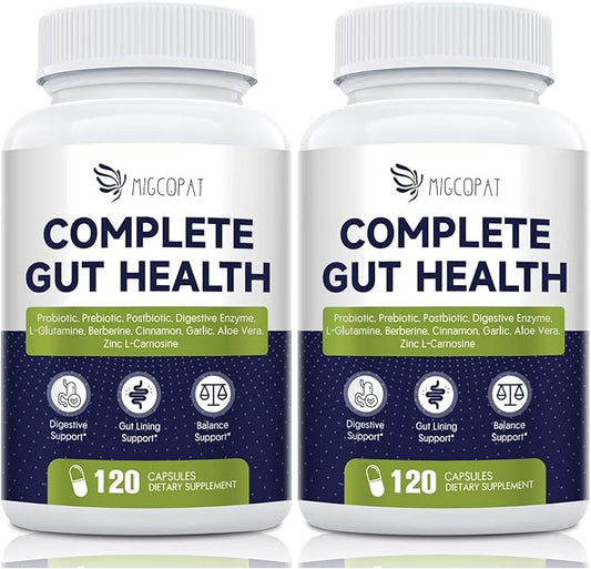 Probiotics for Digestive Health, 80 Billion CFU Probiotics, Prebiotics, Postbiotics & Digestive Enzymes, Gut Health Capsules with Berberine, Cinnamon, L-Glutamine, for Men & Women, 240 Counts