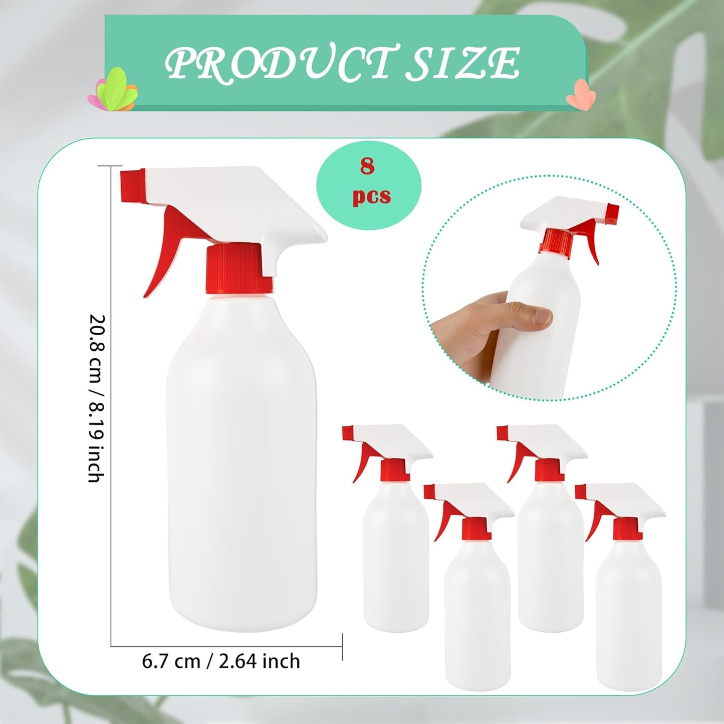 8 Pack Plastic Spray Bottles 16 oz Empty Refillable Spray Bottle for Cleaning Solutions Leak Proof Water Bottle Sprayer with Adjustable Nozzle Mist & Stream Heavy Duty Reusable for Plants Oils Hair