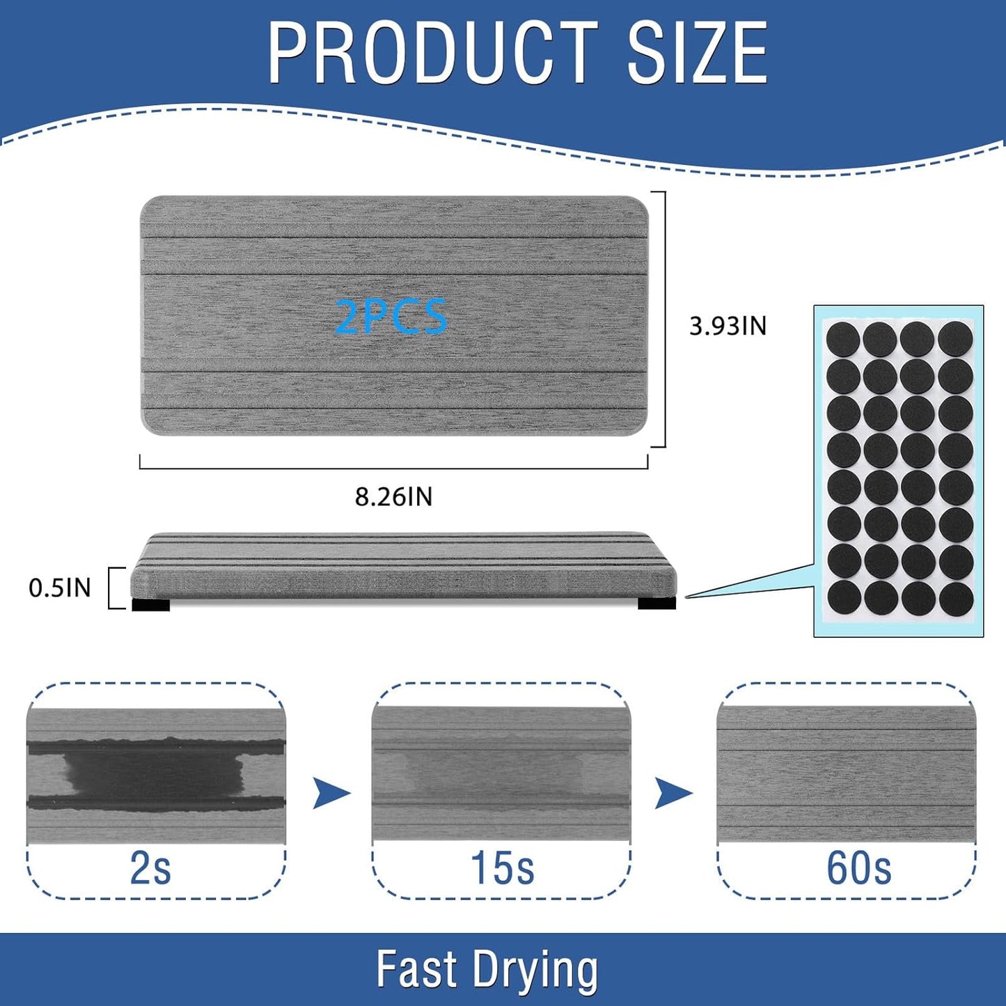 2PCS Water Absorbing Stone Tray, Quick Drying Diatomite Stone Sink Tray, Water Absorbent Diatomite Coasters for Kitchen Sink, Bathroom Counter Hand Soap Dish Toothbrush Holders