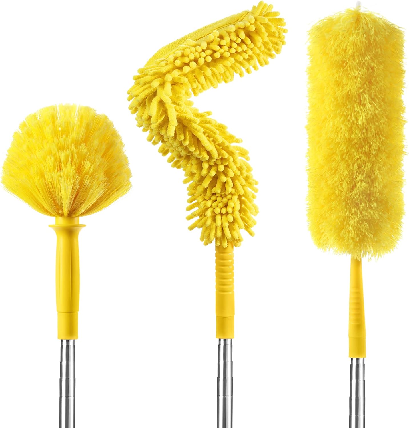 17 Foot High Reach Duster Kit with 2-to-9 Foot Extension Pole, Newliton 3-in-1 High Ceiling Chenille Duster, Microfiber Duster, Cobweb Duster, Indoor & Outdoor Extendable Bendable Duster Cleaning Set