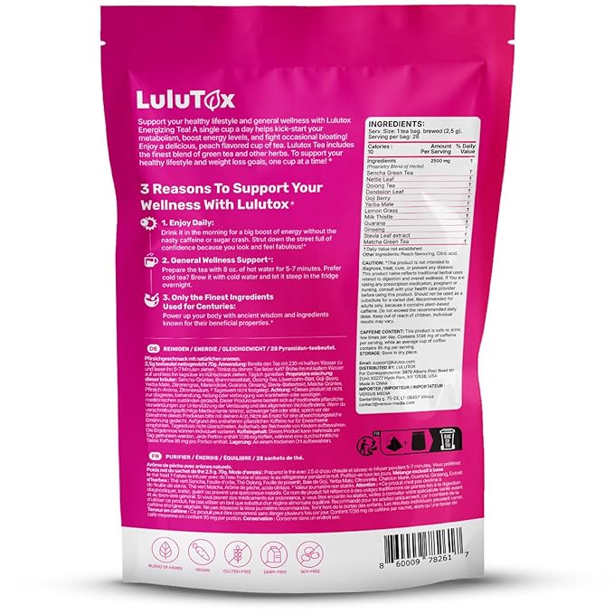 Detox Tea - Slimming Tea with Dandelion and Ginseng to Support Goals for Detox Cleanse, Flat Belly, Bloating, Healthy Weight and Digestive Health - Women & Men - Peach Flavor (28 Servings)
