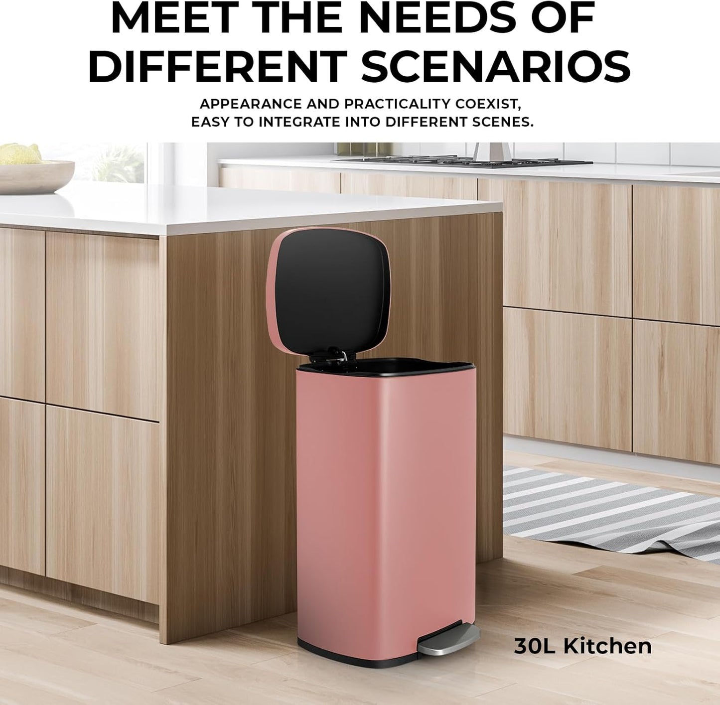 13.2 Gal Kitchen Trash Can, 50L Recycling or Garbage Bin, Brushed Stainless Steel Waste Basket, Soft&Quiet Close Dustbin, with Step-On Pedal, Removable Inner Bucket, for Home, Office, LIving Room