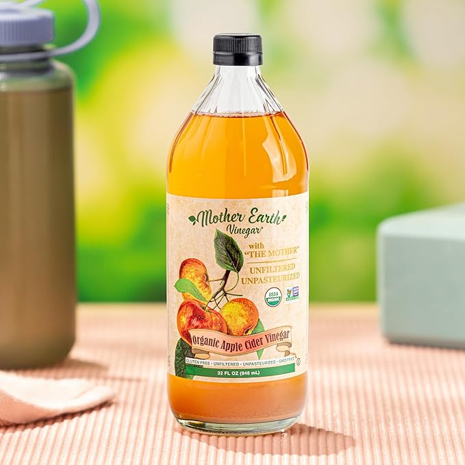 Mother Earth, Organic Apple Cider Vinegar with The Mother, Fresh Pressed Organic Apples, OACV, ACV, Raw, Unpasteurized, Unfiltered (1/32oz Glass Bottle)