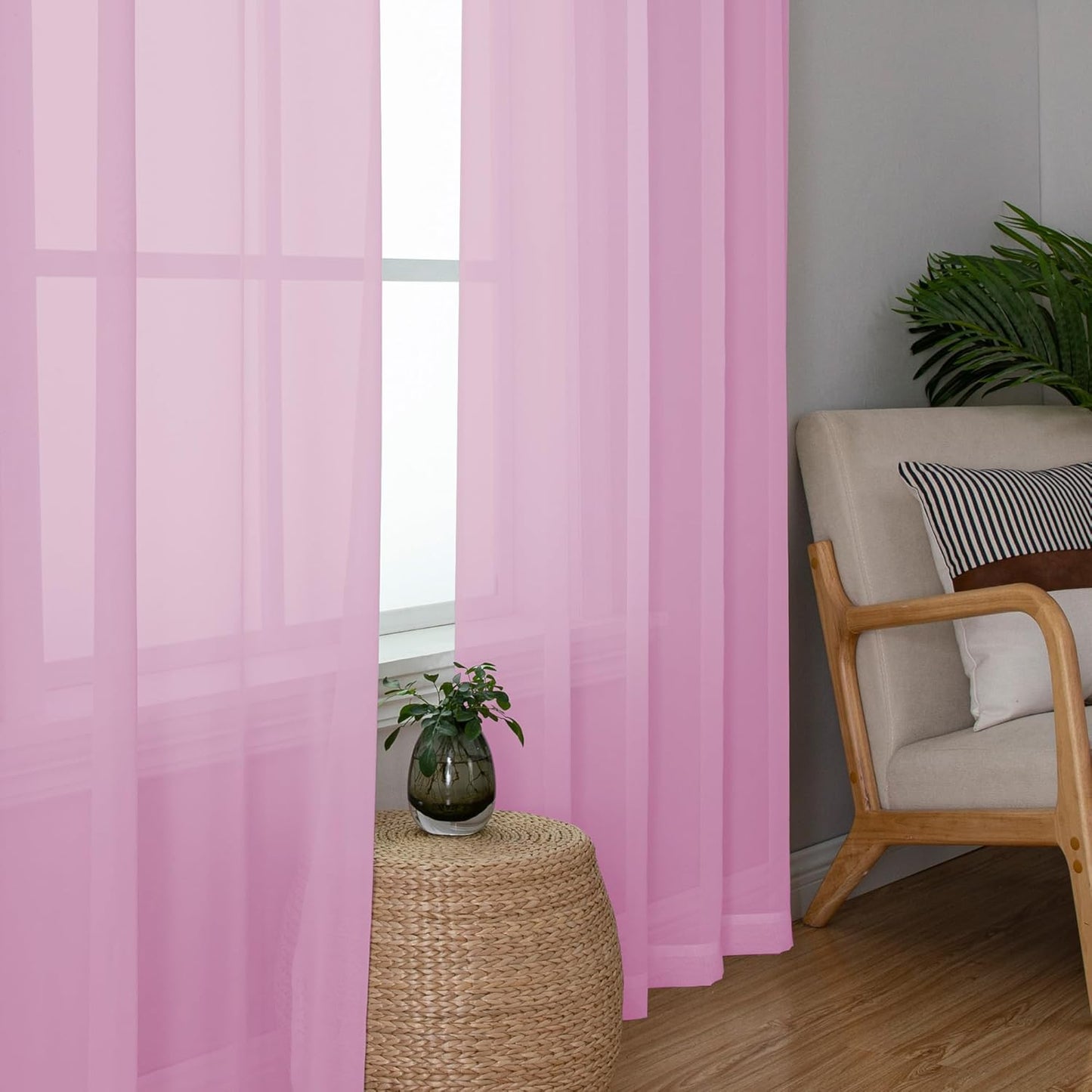 Chyhomenyc Pink Sheer Curtains 96 inches Long 2 Panels, Light Filtering Soft Airy Solid Elegant Voile Window Treatment Drapes for Bedroom Living Room Wedding Party Decor, 42 Wx96 L, 8FT L