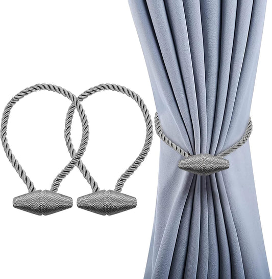Hion Magnetic Curtain Tiebacks Grey 2pcs, Curtain Tiebacks Buckles Holdbacks Holders Hooks Clip for Home Bedroom Office Decorative Curtain