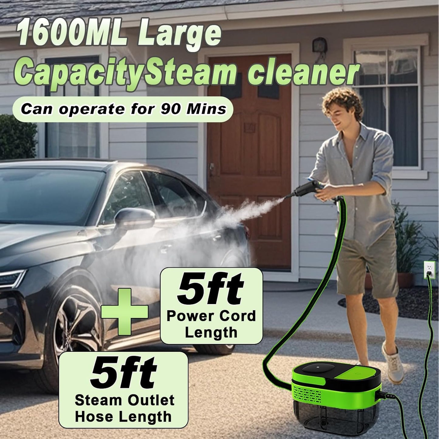 2500W Handheld Steam Cleaner,Portable Car Steamer For Auto Detailing,High-Temperature and Pressure Steam Cleaner For Home, Steam Cleaning Machine for Furniture,Kitchen,Grout,Floor,Tile (09-Green)
