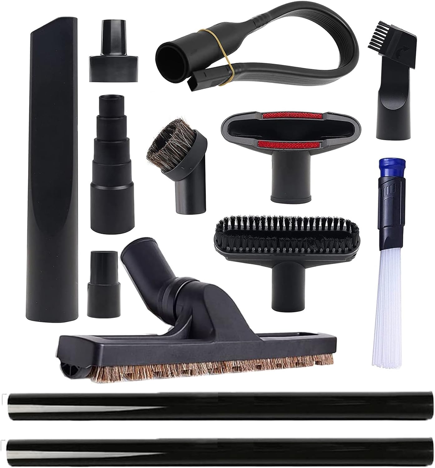 13 Pcs Universal Vacuum Attachments for Shop Vac Accessories - 2 1/2" to 1 1/4" and 1 7/8" to 1" Vacuum Hose Adapter Kit, 1 1/4" Vacuum Floor Brush Flexible Crevice Tool and Vacuum Extension Wand
