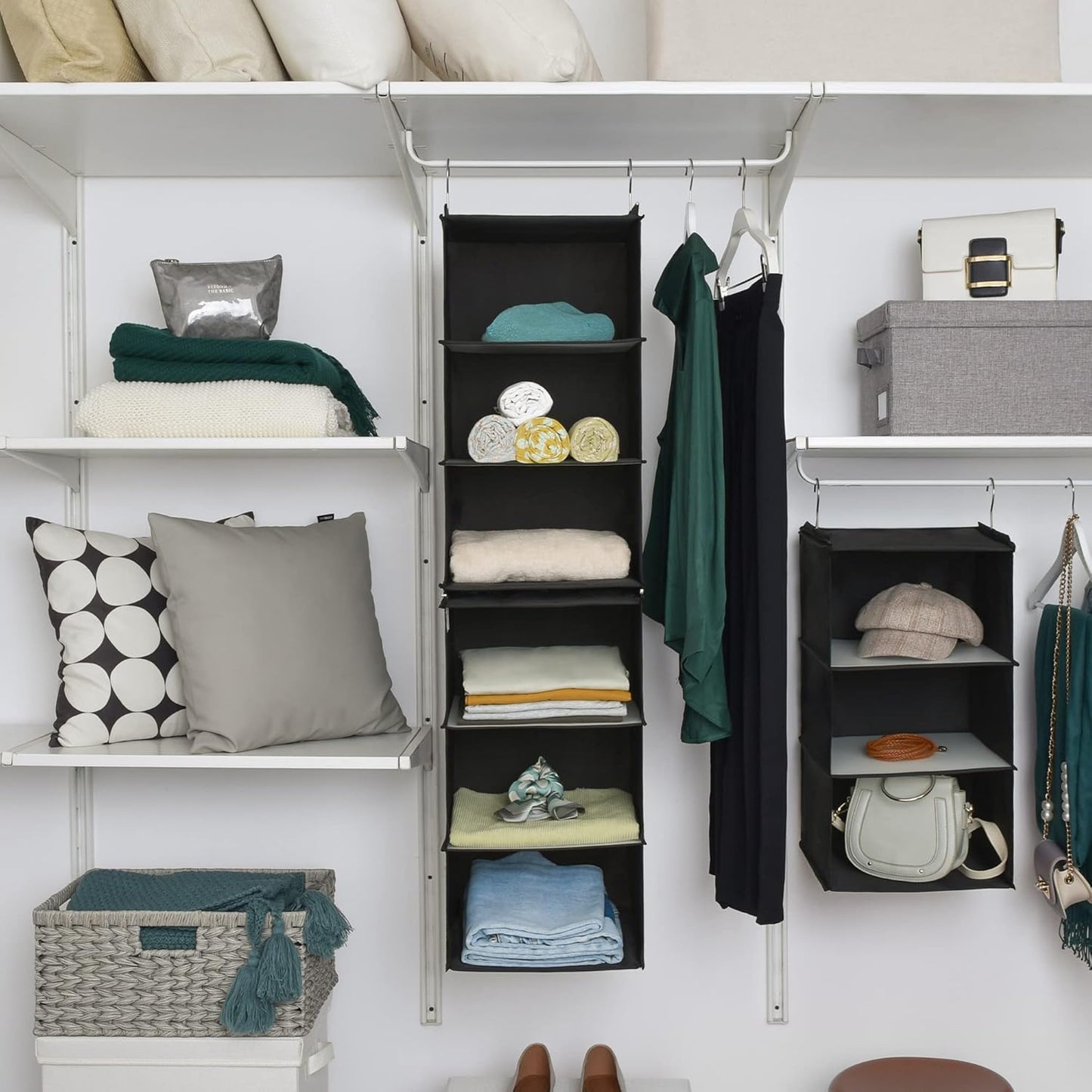 GRANNY SAYS 6-Shelf Hanging Organizer for Closet, Separable to 2 Pack 3-Shelf Hanging Shelves, Hanging Organizer for Bedroom, Black