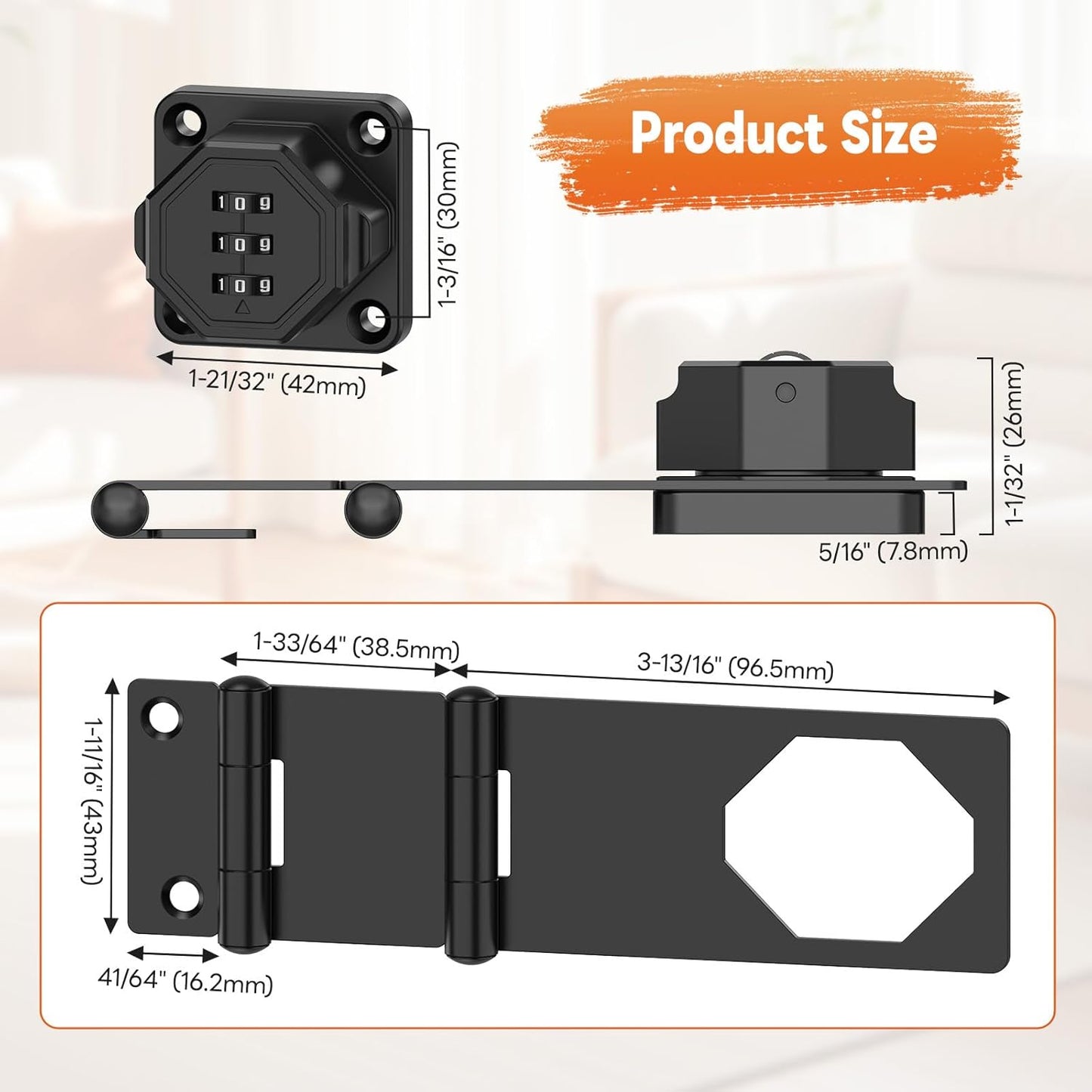 90 Degree 3-Digit Combination Cabinet Lock, Zinc Alloy Keyless Folding Hasp Lock Latch, Password Security Rotary Door Latch for Office File Cabinet, Drawer, Locker, Cupboard (1, Black)