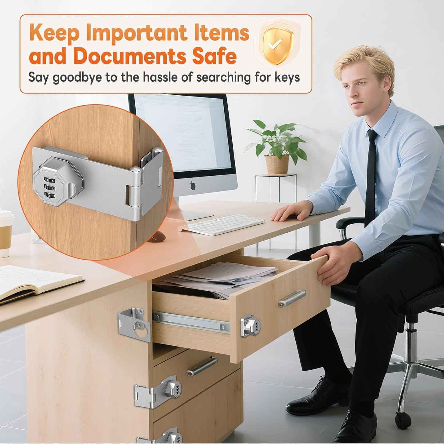 90 Degree 3-Digit Combination Cabinet Lock, Zinc Alloy Keyless Folding Hasp Lock Latch, Password Security Rotary Door Latch for Office File Cabinet, Drawer, Locker, Cupboard (1, Silver)