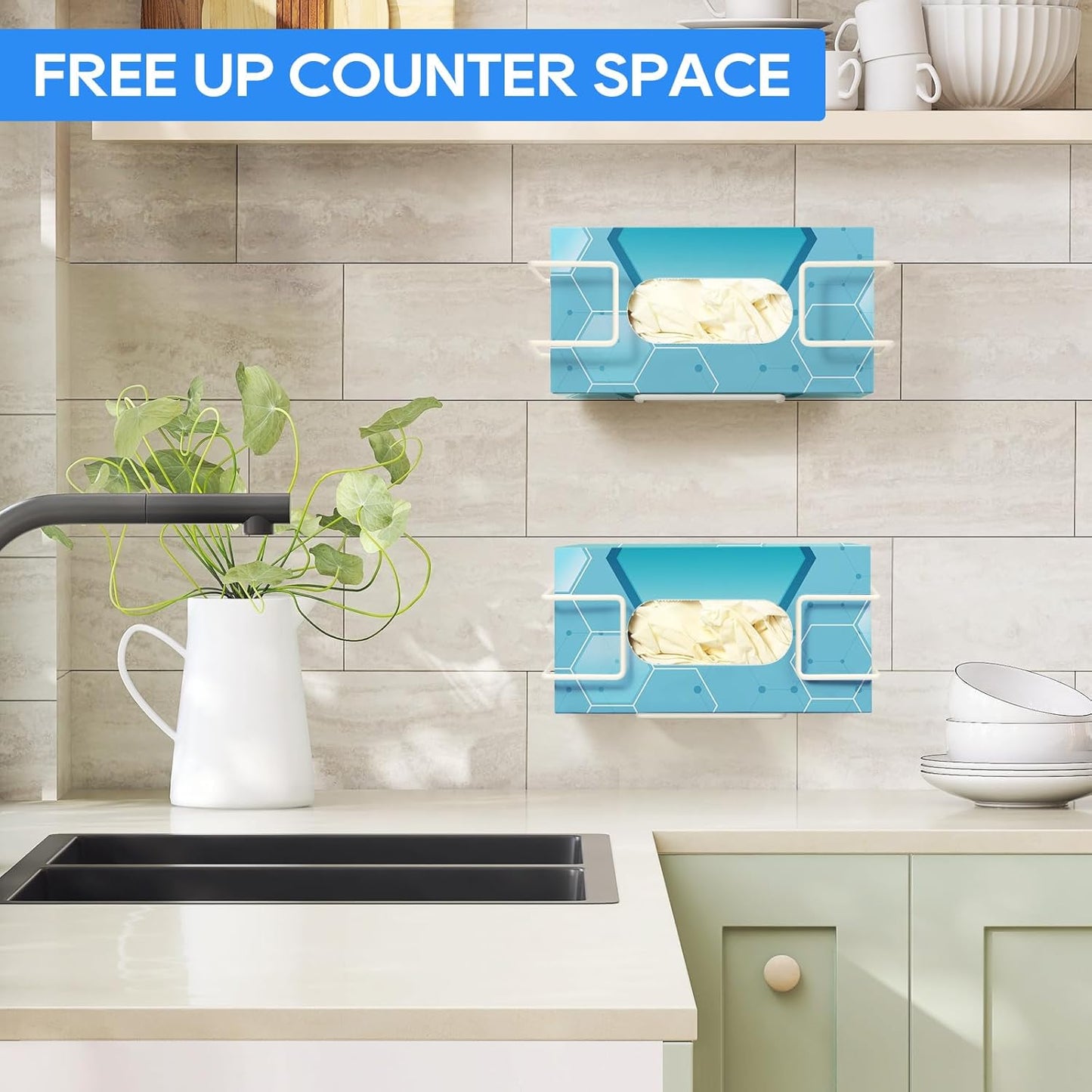 THYGIFTREE Glove Box Holder Wall Mount Dispenser, 2 Pack Metal Rack for Rubber Latex Disposable Gloves Facial Tissue, White