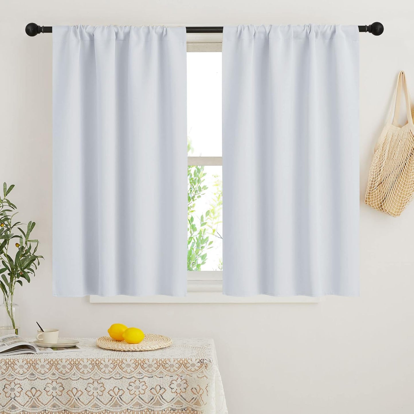 RYB HOME 45 inch Curtains for Kitchen Room Darkening Privacy Mini Curtain for RV Camper Bathroom Small Window, Width 34 x Length 45 inch, 2 Panels Set, Greyish White