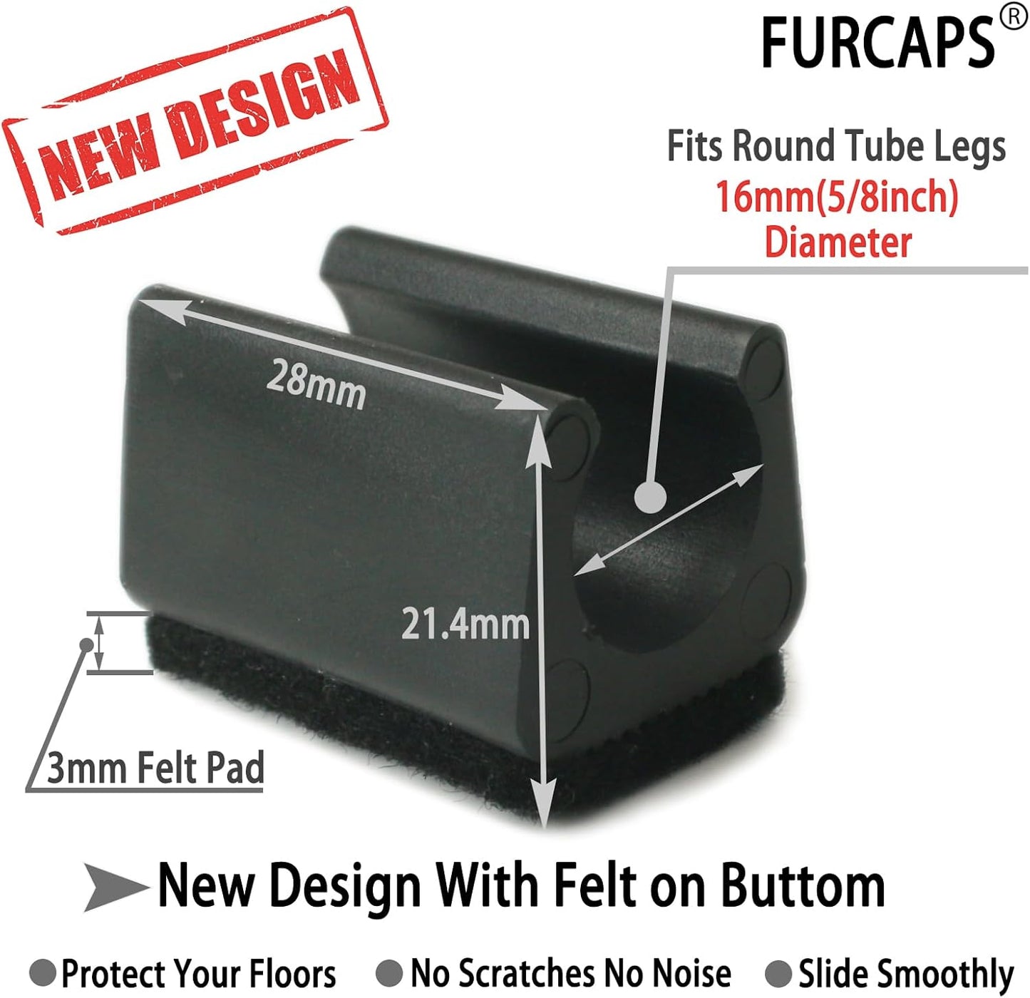 Rectangle U Shaped Chair Leg Tips Cap with Felt Pads,Furniture Feet Protector Slide Smoothly Glides,Protect Hardwood Floor No Scratches No Noise,Fit 16mm(5/8inch) Diameter Tubular Legs (Black 32PCS)