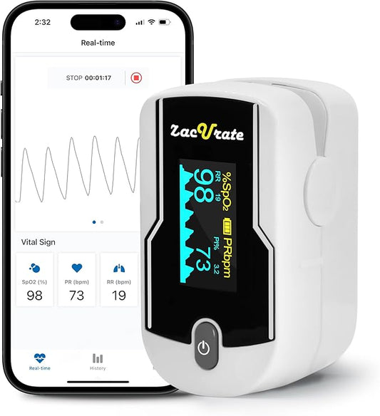 Zacurate FSA/HSA Eligible 500E-B Wireless Bluetooth Fingertip Blood Pulse Oximeter Monitor with FREE App, SpO2, Heart Rate, Plethysmograph, and Perfusion Index Finger Oxygen Sensor Meter