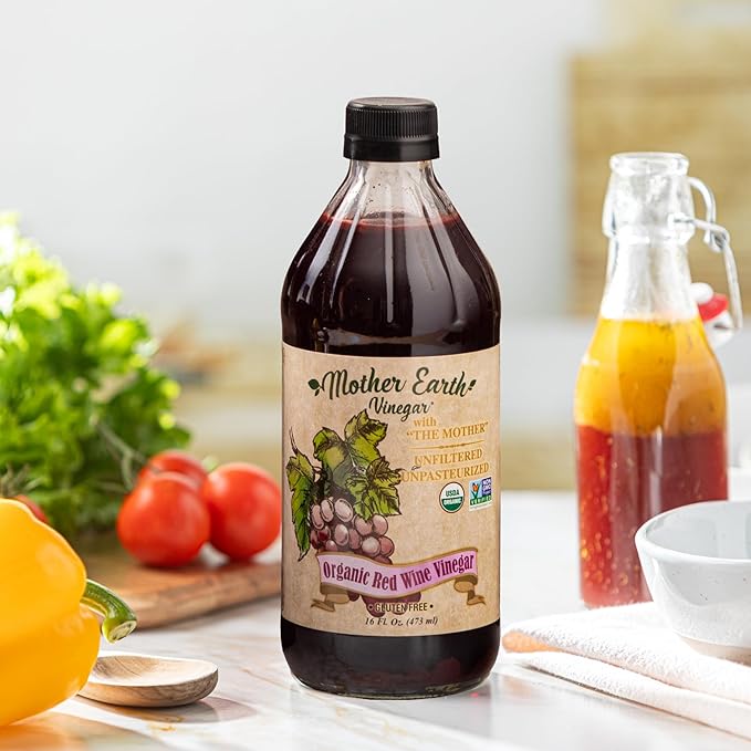 Mother Earth, Organic Red Wine Vinegar with The Mother, Fresh Pressed Organic Cabernet Grapes, ORWV, RWV, Raw, Unpasteurized, Unfiltered (1/16oz Glass Bottle)