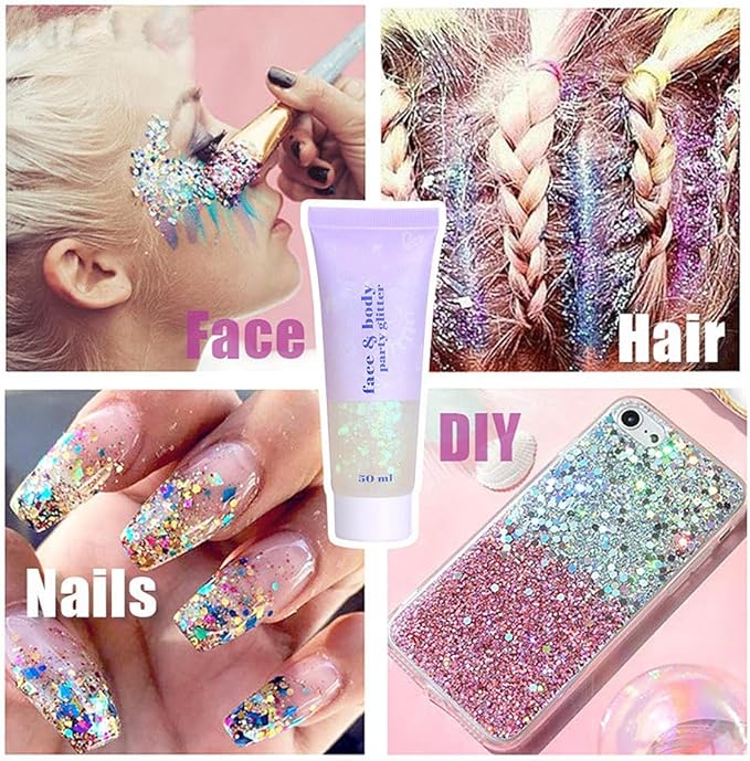 Go Ho White Pink and Blue Body Glitter Set,Singer Concerts Face Glitter Gel Makeup,Holographic Long Lasting Chunky Sequins Glitters for Eye Lip Hair Nails,Festival Rave Accessories