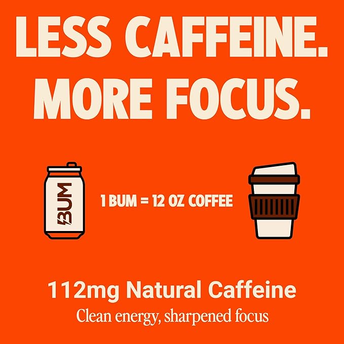 BUM Sugar-Free Energy Drink, Root Beer - Lightly Carbonated & No Artificial Colors, Natural Caffeine & Citicoline for Energy & Focus, Brain Boost & Workout Sports Beverage - 12 oz, Pack of 12