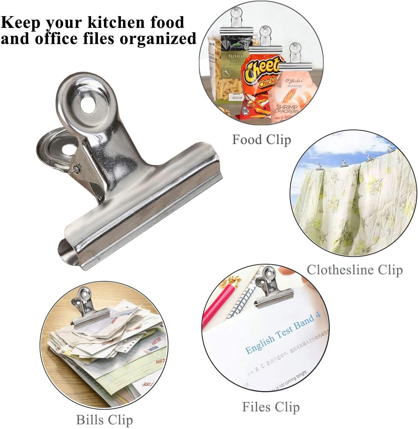 18 Pack Stainless Steel Chip Bag Clips Heavy Duty Food Bags Clamp Clips for Kitchen Office School, 3 Sizes(3In, 2.5In, 2In)