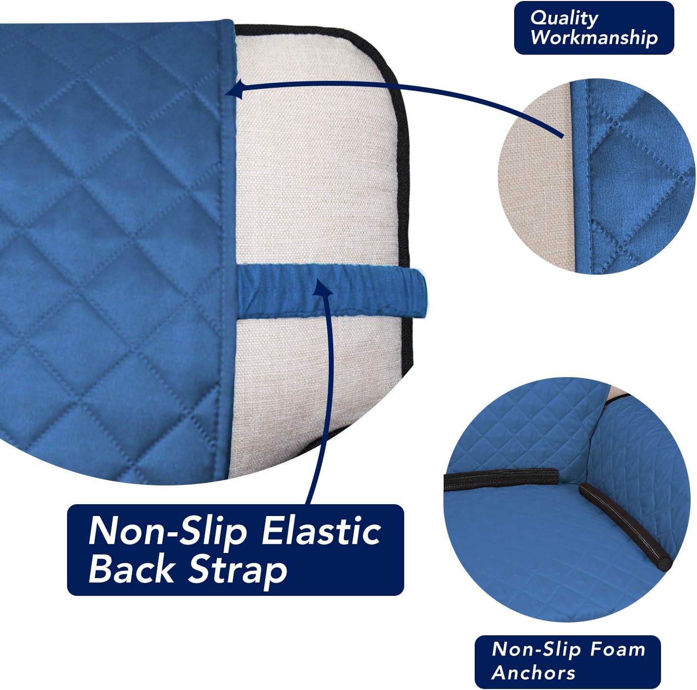 PureFit Reversible Quilted Sofa Cover, Water Resistant Medium Slipcover Furniture Protector, Washable Couch Cover with Non Slip Foam and Elastic Straps for Kids, Dogs, Pets (Loveseat, Blue/Ivory)