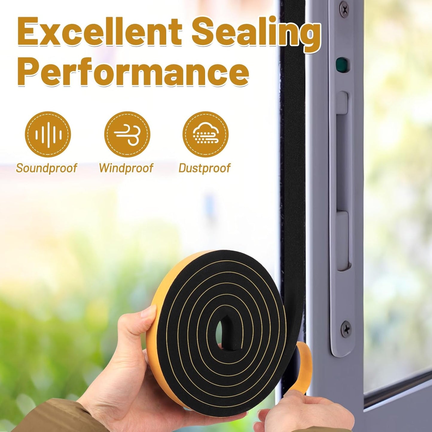 High Density Weather Stripping 3/4 in x 3/8 in, Weatherproof Foam Insulation Tape, Anti Collision Seal Strip Weatherstrips for Windows Storm Doors, 2 Rolls Total 13Ft