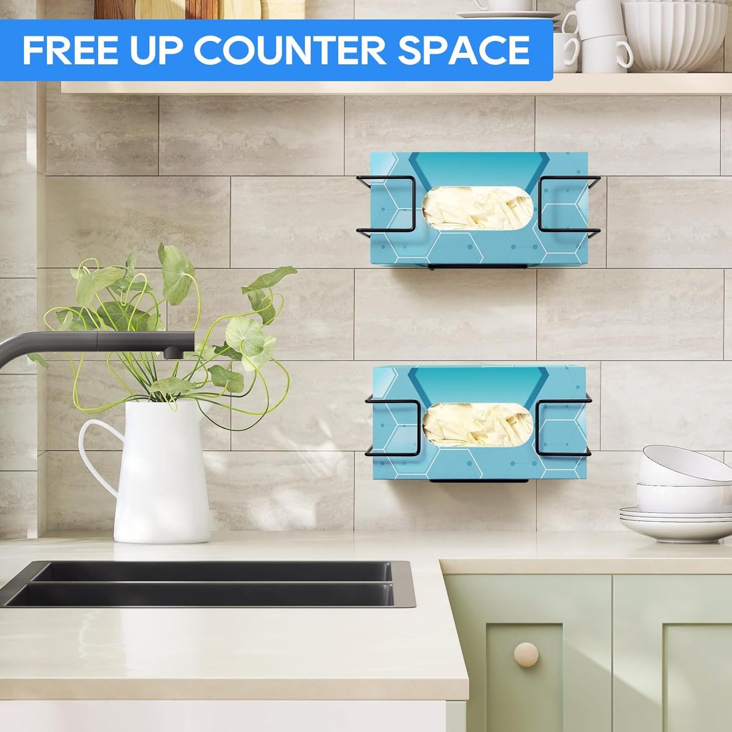 THYGIFTREE Glove Box Holder Wall Mount Dispenser, 2 Pack Metal Rack for Rubber Latex Disposable Gloves Facial Tissue, Black