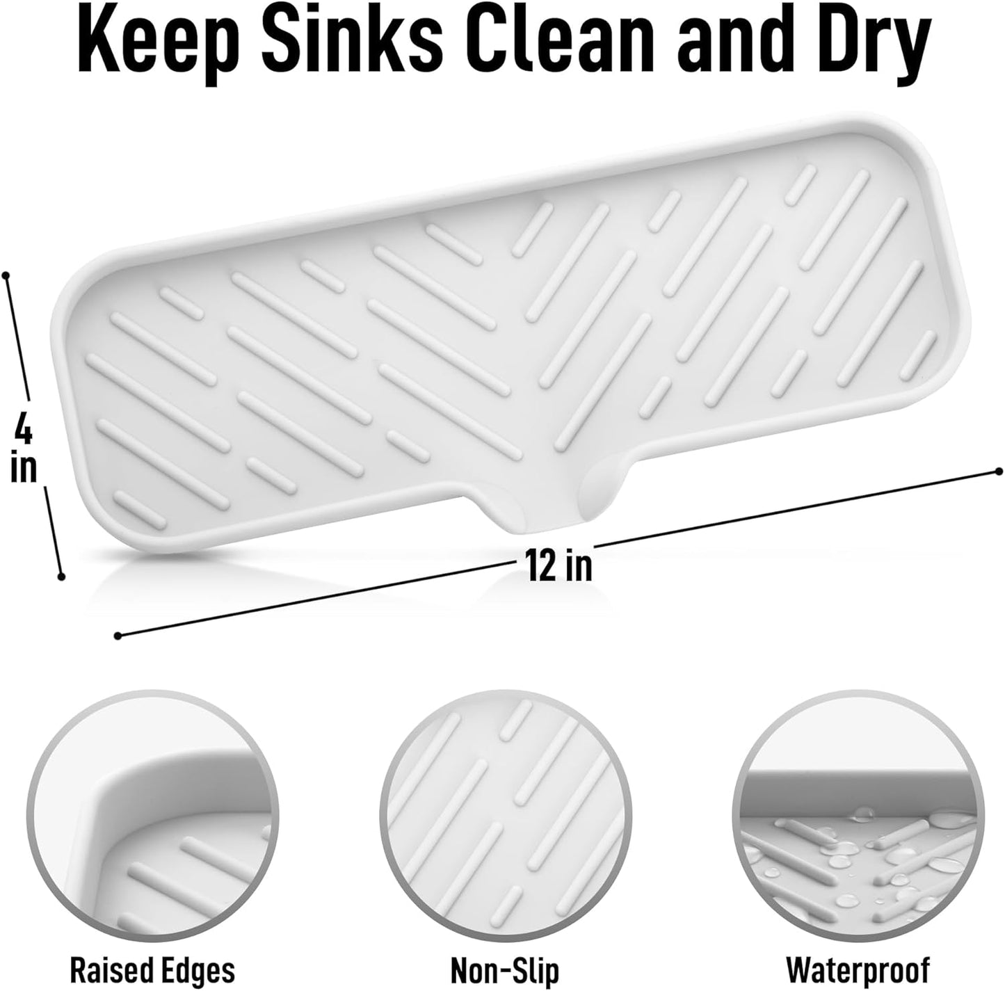 Zulay Kitchen Large Silicone Sponge Holder (12x4) – Flexible Sink Organizer Tray for Kitchen & Bathroom – Multipurpose Soap Dish for Sponges, Makeup, Trinkets & More (White)