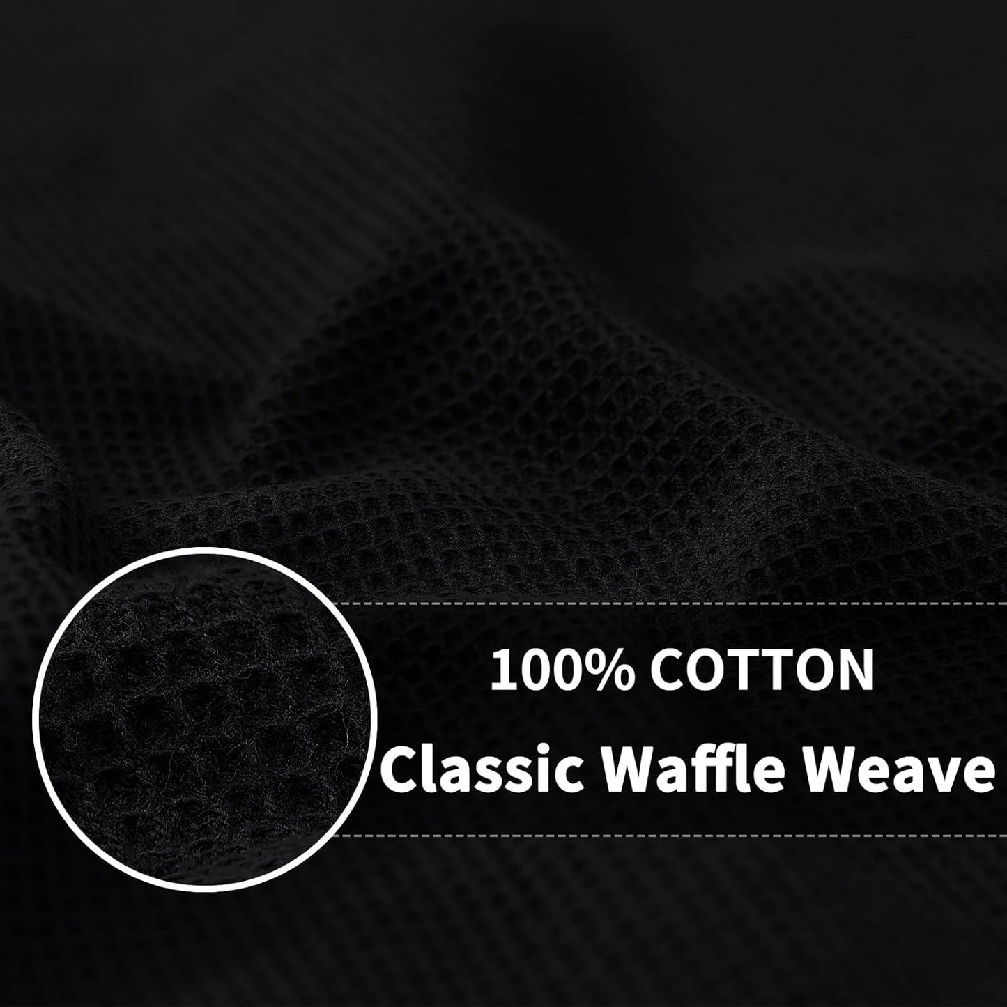 Homaxy 100% Cotton Waffle Weave Dish Cloths - 12 Pack Soft and Absorbent Dish Towels - 12 x 12 Inches Quick Dry Dish Rags - Black