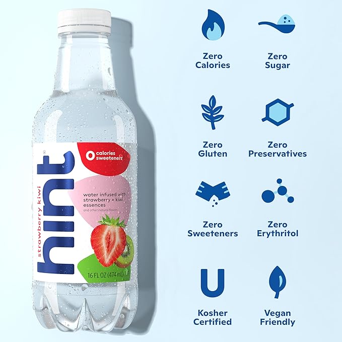 Hint Fruit-Infused Bottled Water, Strawberry Kiwi - Sugar Free Flavored Water with Zero Calories, Naturally Flavored, and No Artificial Sweeteners - 16 Fl Oz (Pack of 12)