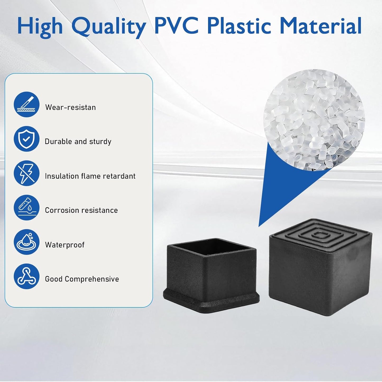 16 Pcs 1-1/4" x 1-1/4" Square Rubber Chair Leg Caps, PVC Table Leg Covers, Flexible & Anti-Slip Furniture Leg End Caps, Chair Leg Floor Protectors for Bar Stool Leg Patio Indoor, Black