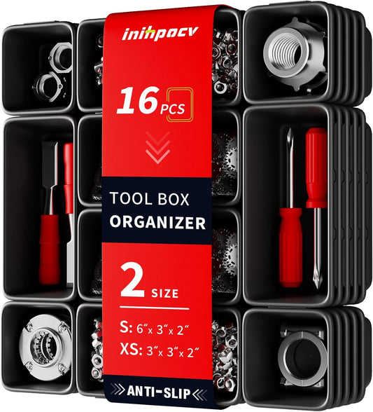 16 PCS Small Parts Tool Box Organizer Trays, tool box trays organizer for Toolbox Organization, Parts Trays and Screw Organizer Box for Tool Chest, Garage Drawers and Workbench