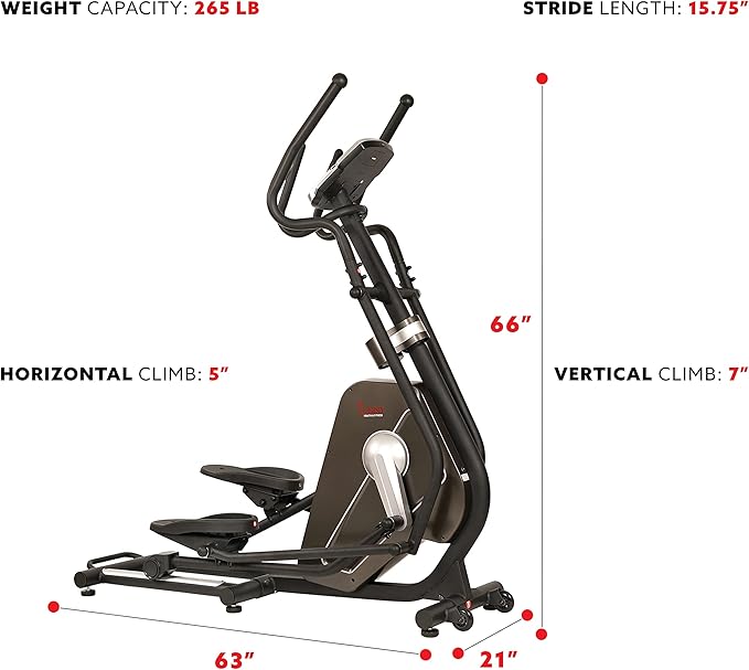 Sunny Health & Fitness Elliptical Trainer Machine w/Built-in Pulse Sensor, Low Impact Cardio Exerciser & Full-Body Cross Training for Home, Optional Free SunnyFit App Link & Electric w/300LB Load