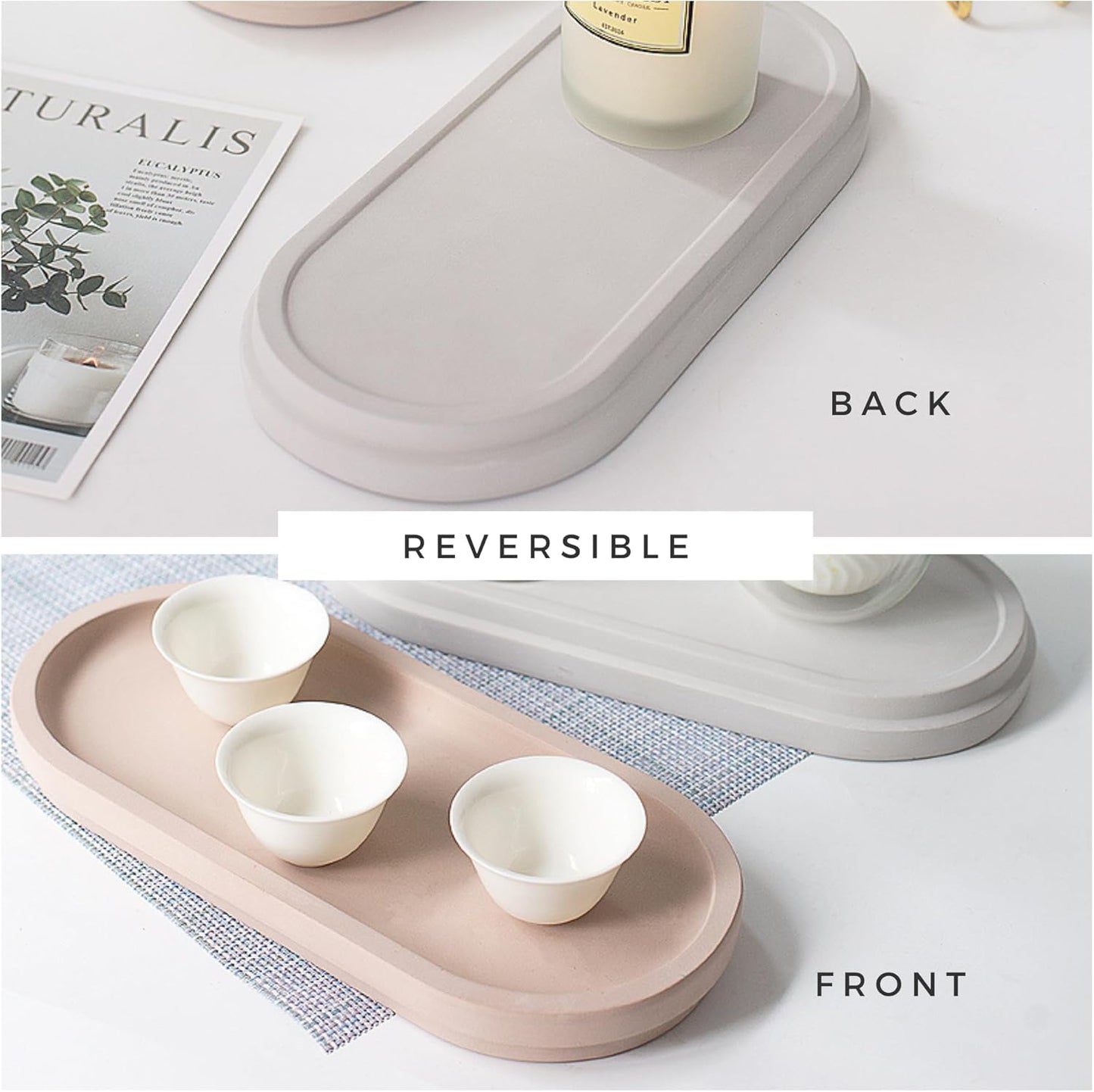 Selegna Diatomaceous Earth Stone Sink Tray - Quick Drying, Reversible Tray for Kitchen & Bathroom Countertop Organizer, Use as Bottle Drying Rack, Sink Caddy, Vanity Organizer, Sponge Holder