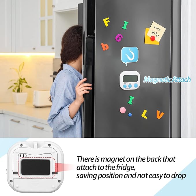 Weewooday 24 Pcs Digital Kitchen Timer Magnetic Timer Bulk On/Off Switch Minute Second Count up Countdown Loud Alarm for Exercise Cook Baking(Black, White)