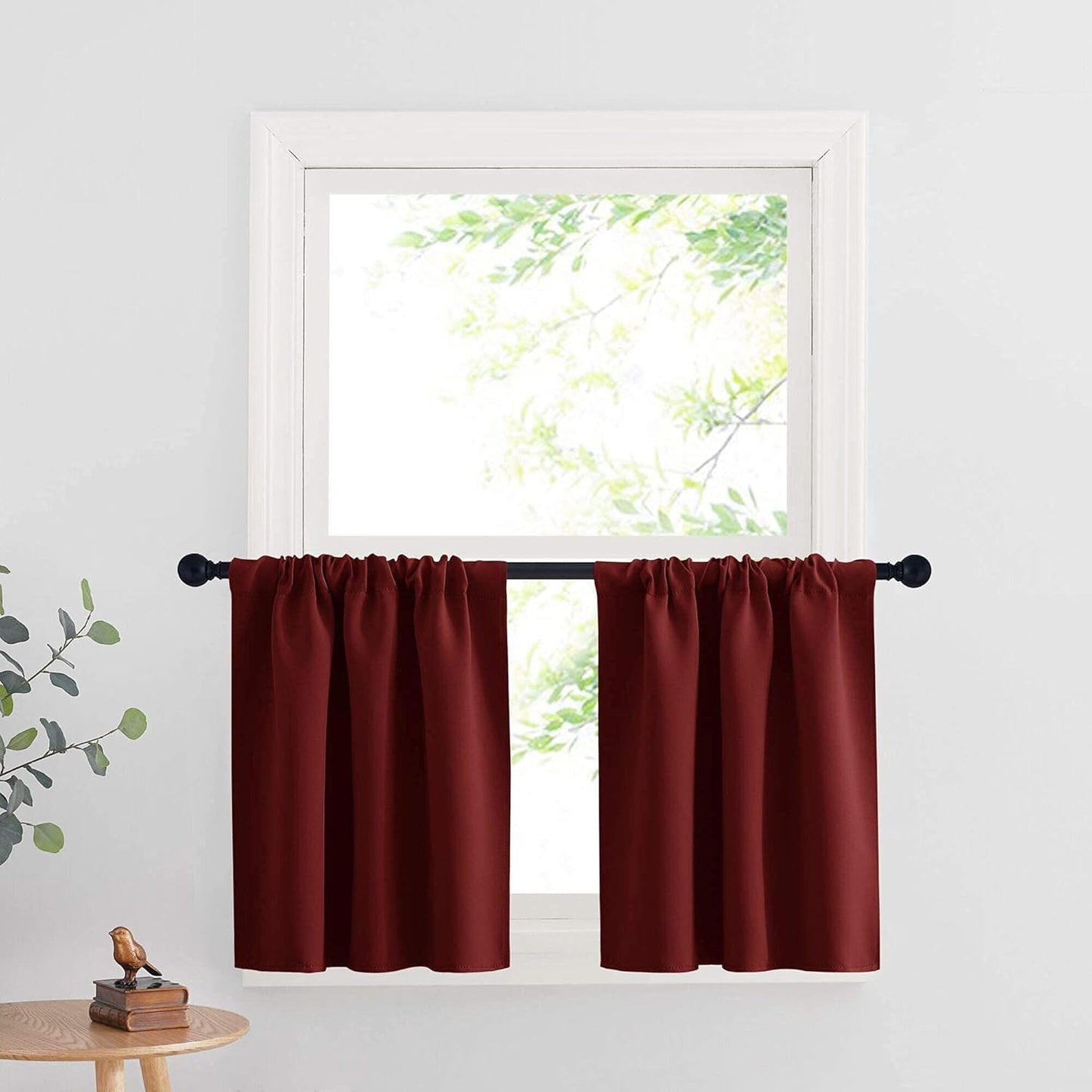 RYB HOME Short Curtains for Bathroom - Half Window Kitchen Curtains, Insulated Drapes Blackout Panels for Bedroom/Living Room, W 29 x L 24 inches Each Panel, Burgundy Red, 2 Panels