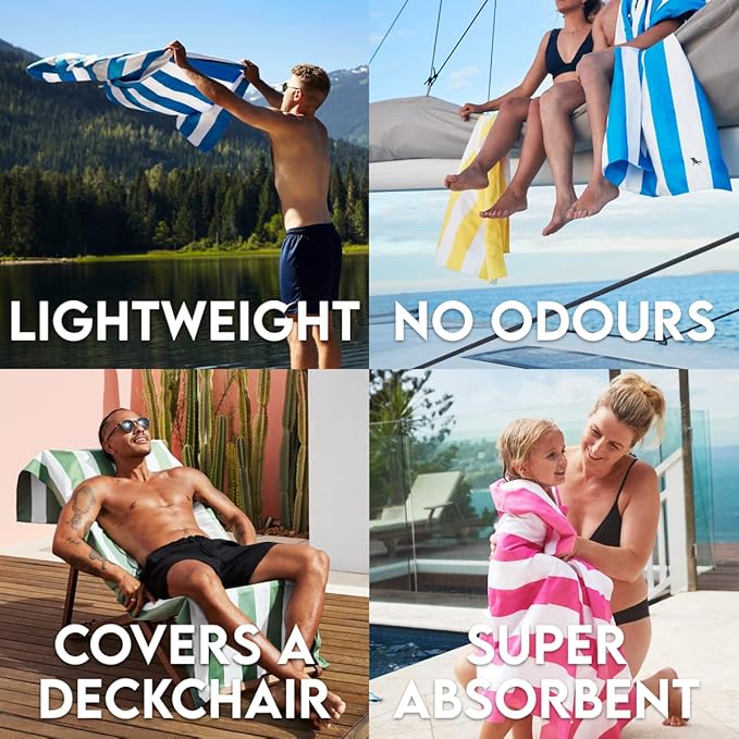 Dock & Bay Customized Beach Towel - Quick Dry, Sand Free - Compact, Lightweight - 100% Recycled - Includes Bag - Cabana - Whitsunday Blue- Large