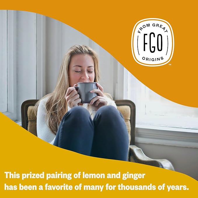 FGO Organic Lemon Ginger Tea, 100 Count, Eco-Conscious Tea Bags, Resealable Bag, Caffeine Free, Packaging May Vary (Pack of 1)