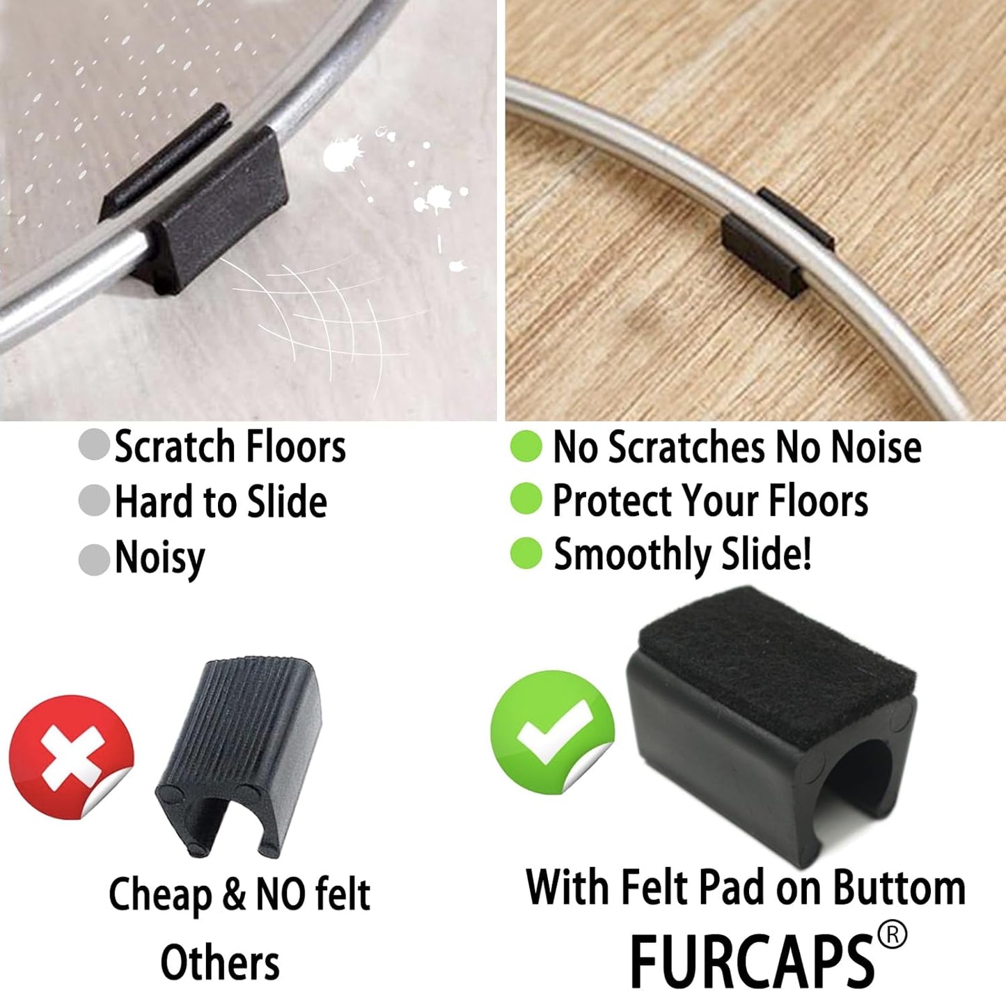 Rectangle U Shaped Chair Leg Tips Cap with Felt Pads,Furniture Feet Protector Slide Smoothly Glides,Protect Hardwood Floor No Scratches No Noise,Fit 16mm(5/8inch) Diameter Tubular Legs (Black 32PCS)