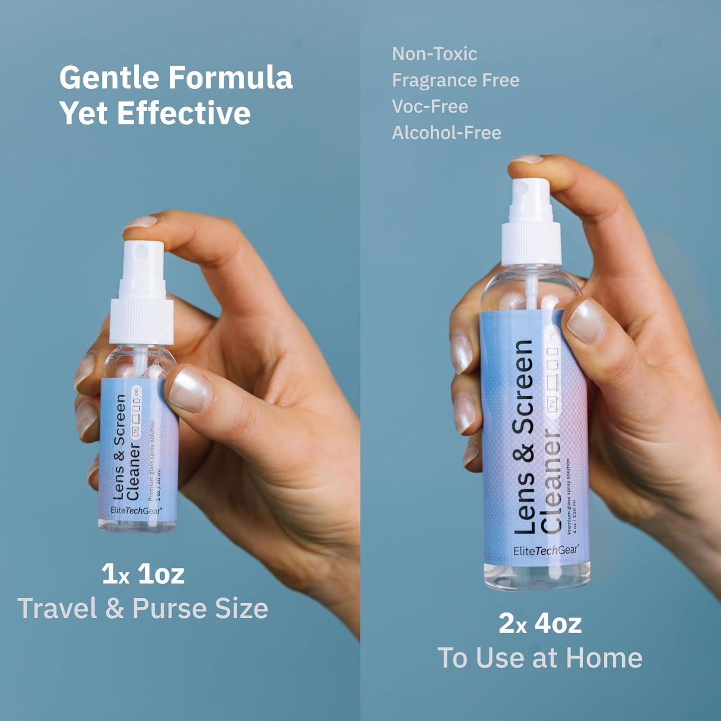 Elite Tech Gear Optical, Screen & Lens Care Kit - 3pc Spray (2x4oz+1oz) with 2 Microfiber Cloths - Alcohol-Free Eyewear Solution - 5pc Glasses Cleaner