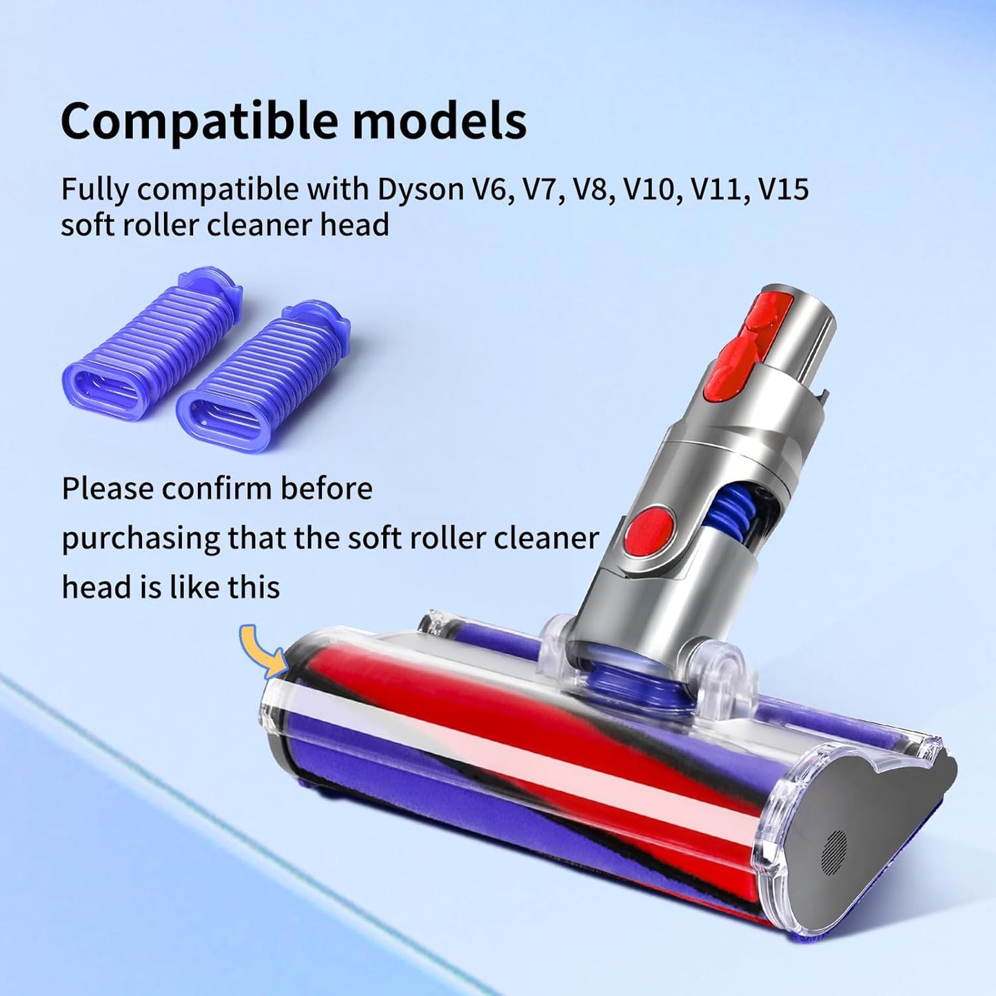 2 Pack Vacuum Lower Duct Hose Kit Compatible with Dyson V6,V7,V8,V10,V11,V15 Soft Roller Cleaner Head,Vacuum Attachment Replacement Parts for Home Cleaning, 1 Set Screwdrivers, 1 Clean Brush